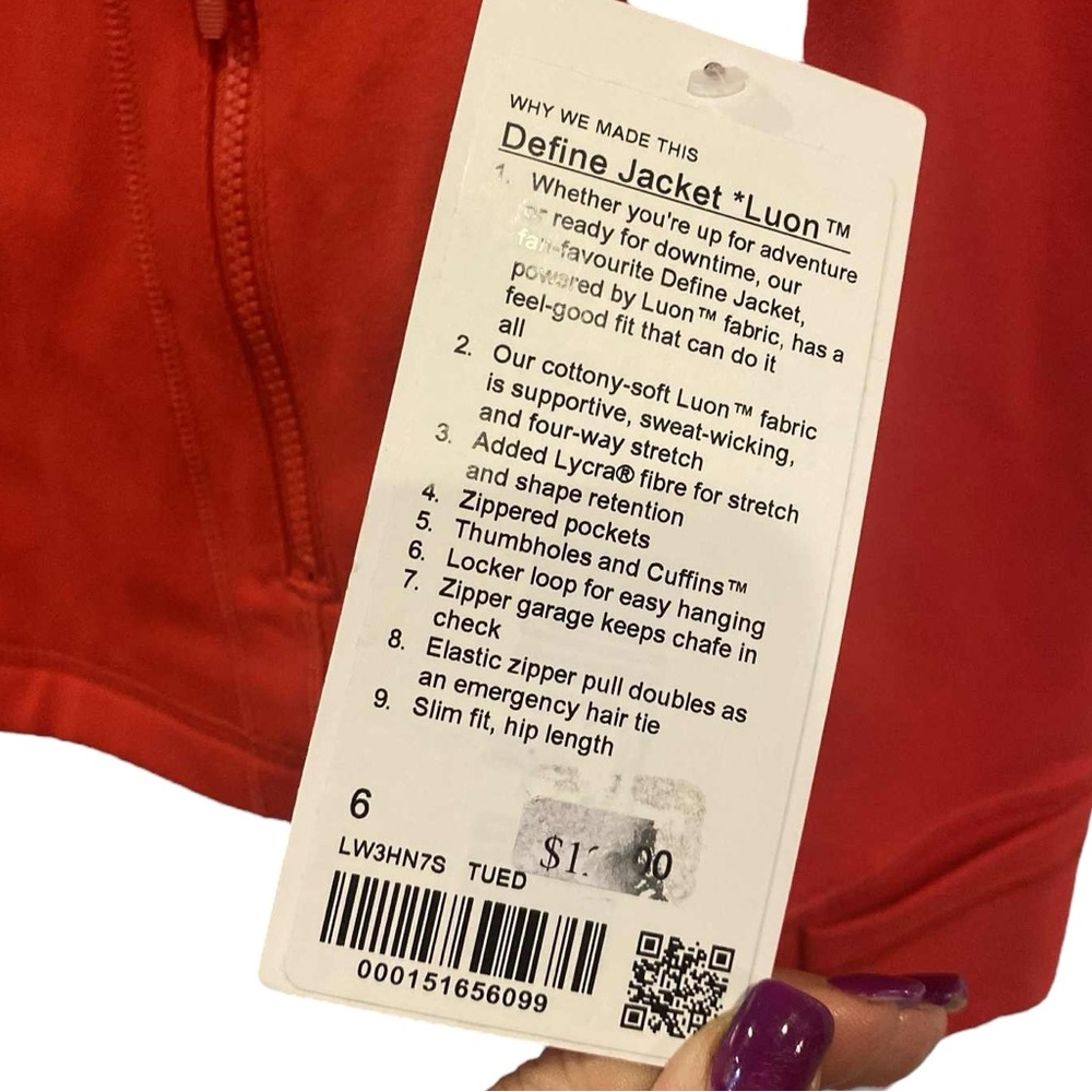 NWT Lululemon define jacket luon TRUE RED Size 6 - Picture 4 of 5